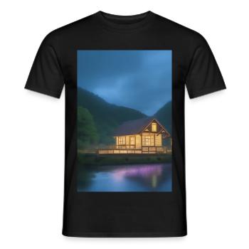 Charming lakeside cabin - Men's T-Shirt - black - Front - AI Model Male 178 light (178cm)