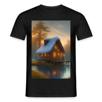 Charming lakeside cabin - Men's T-Shirt - black - Front - AI Model Male 178 light (178cm)