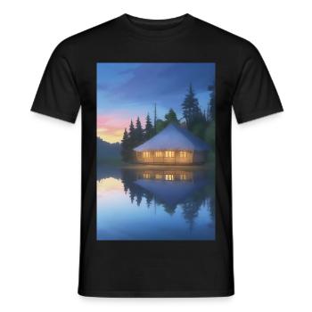 Charming lakeside cabin - Men's T-Shirt - black - Front - AI Model Male 178 light (178cm)