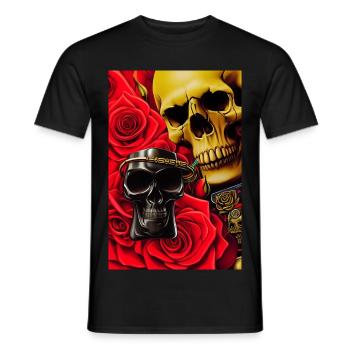 Skulls with roses - Men's T-Shirt - black - Front - AI Model Male 178 light (178cm)