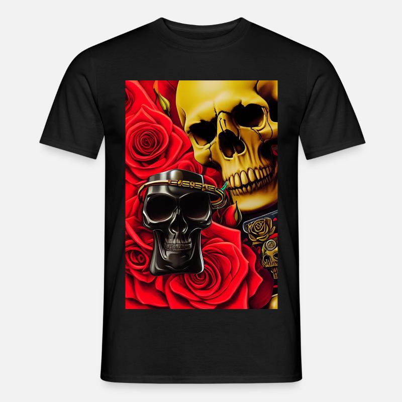 Totenköpfe mit Rosen - Männer T-Shirt - Schwarz