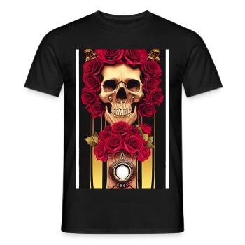 Abstract skull with roses - Men's T-Shirt - black - Front - AI Model Male 178 light (178cm)