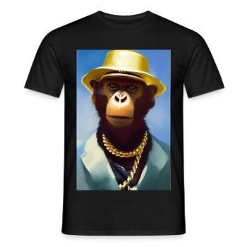 Singe cool avec chaîne en or - T-shirt homme - noir - Devant - AI Model Male 178 light (178cm)