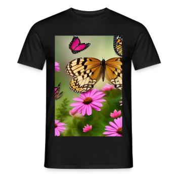 Blumen und Schmetterling - Männer T-Shirt - Schwarz - Vorne - AI Model Male 178 light (178cm)