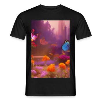 Flowers and butterfly - Men's T-Shirt - black - Front - AI Model Male 178 light (178cm)