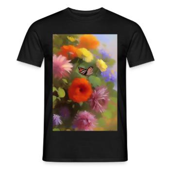 Flowers and butterfly - Men's T-Shirt - black - Front - AI Model Male 178 light (178cm)