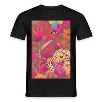 Flowers and butterfly - Men's T-Shirt - black - Front - AI Model Male 178 light (178cm)