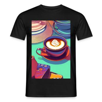 Café, grains de café - T-shirt homme - noir - Devant - AI Model Male 178 light (178cm)
