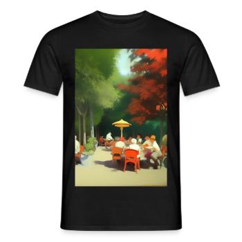 Outdoor Asian Cafe - Men's T-Shirt - black - Front - AI Model Male 178 light (178cm)