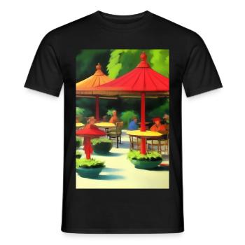 Café asiatique en plein air - T-shirt homme - noir - Devant - AI Model Male 178 light (178cm)