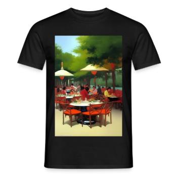 Outdoor Asian Cafe - Men's T-Shirt - black - Front - AI Model Male 178 light (178cm)