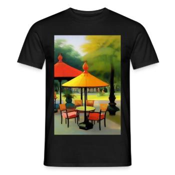 Outdoor Asian Cafe - Men's T-Shirt - black - Front - AI Model Male 178 light (178cm)