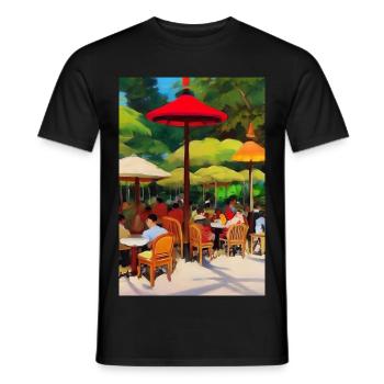 Outdoor Asian Cafe - Men's T-Shirt - black - Front - AI Model Male 178 light (178cm)