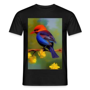 Oiseau sur branche avec fleurs - T-shirt homme - noir - Devant - AI Model Male 178 light (178cm)