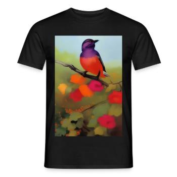 Oiseau sur branche avec des fleurs colorées - T-shirt homme - noir - Devant - AI Model Male 178 light (178cm)