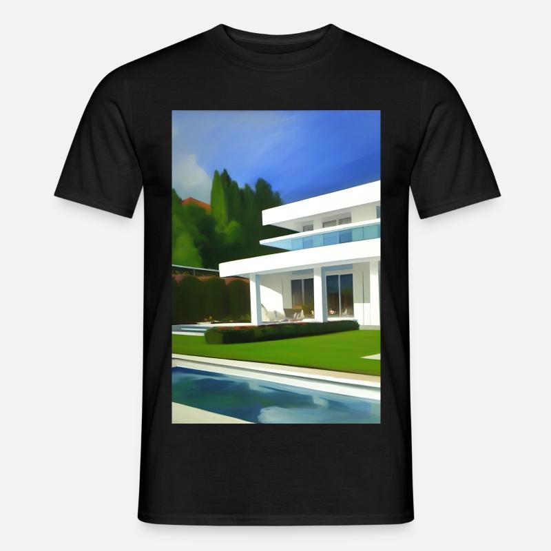 Weiße Villa mit Pool - Männer T-Shirt - Schwarz