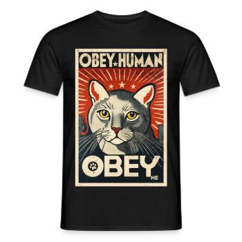 Gehorche dem autoritären Katzen-Propagandaplakat - Männer T-Shirt - Schwarz - Vorne - AI Model Male 178 light (178cm)