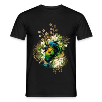 Wunderschönes buntes Pferd mit Blumen, - Männer T-Shirt - Schwarz - Vorne - AI Model Male 178 light (178cm)