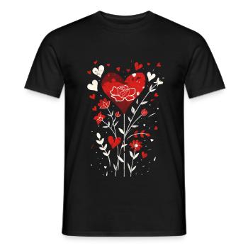 Valentine's Design with Hearts, Leaves, and Roses - Men's T-Shirt - black - Front - AI Model Male 178 light (178cm)