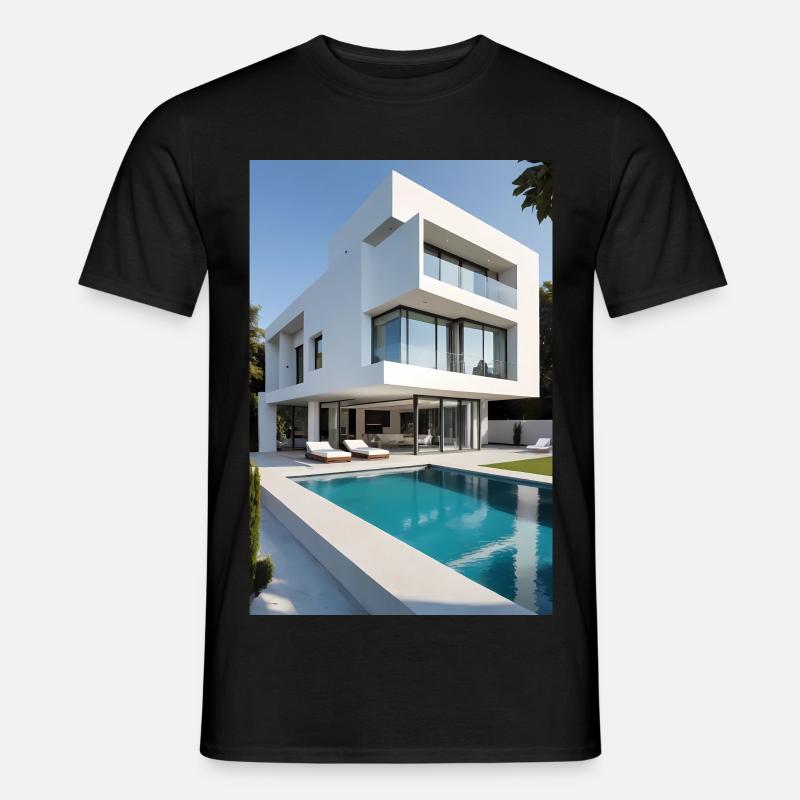 Weiße Villa mit Pool - Männer T-Shirt - Schwarz