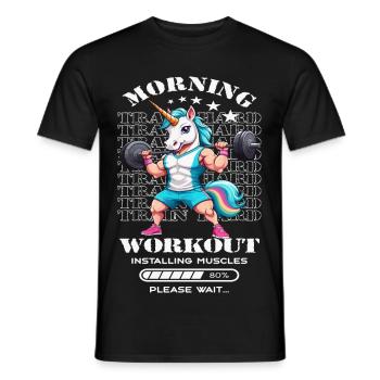 Séance d’entraînement matinale de la licorne - T-shirt homme - noir - Devant - AI Model Male 178 light (178cm)
