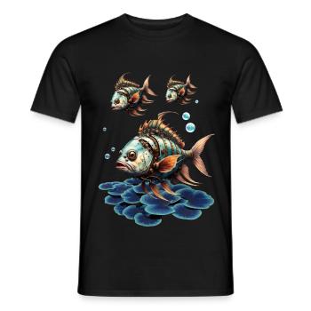 Awesome fantasy steampunk fish. - Men's T-Shirt - black - Front - AI Model Male 178 light (178cm)