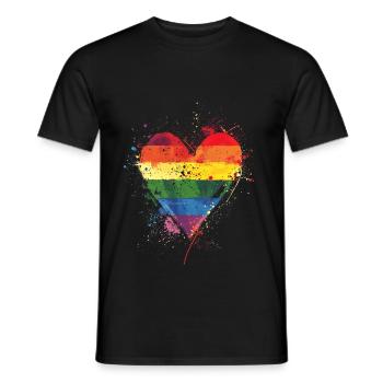 Abstraktes Regenbogenherz mit Tintenspritzern - Pride - Männer T-Shirt - Schwarz - Vorne - AI Model Male 178 light (178cm)