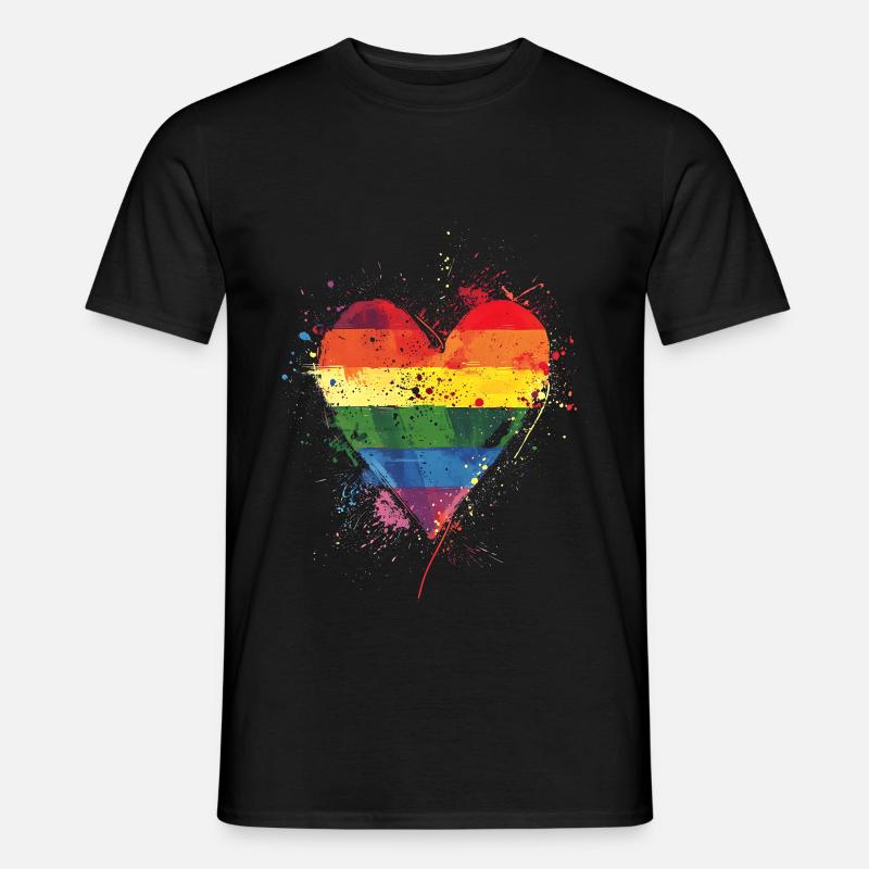 Abstraktes Regenbogenherz mit Tintenspritzern - Pride - Männer T-Shirt - Schwarz
