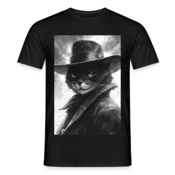Schwarzweiß-Katze im Cowboylook - Männer T-Shirt - Schwarz - Vorne - AI Model Male 178 light (178cm)