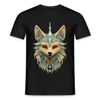 Mystical fox with piercing red eyes. - Men's T-Shirt - black - Front - AI Model Male 178 light (178cm)