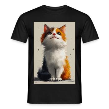 Cute Cat Illustration Poster - Men's T-Shirt - black - Front - AI Model Male 178 light (178cm)