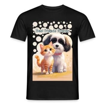 Hund und Katze Tierkinder Beste Freunde für immer - Männer T-Shirt - Schwarz - Vorne - AI Model Male 178 light (178cm)