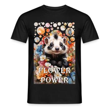 Hippie Flower Power moufette mignonne dans une mer de fleurs - T-shirt homme - noir - Devant - AI Model Male 178 light (178cm)