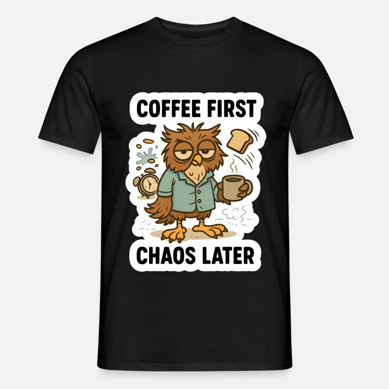 Kaffee zuerst Eule - Männer T-Shirt - Schwarz