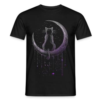 Mystical cat theme in the moonlight - Men's T-Shirt - black - Front - AI Model Male 178 light (178cm)