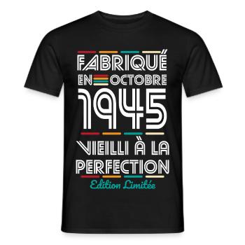 Anniversaire 80 ans - Fabriqué en Octobre 1945 - T-shirt homme - noir - Devant - AI Model Male 178 light (178cm)