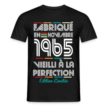 Anniversaire 60 ans - Fabriqué en Novembre 1965 - T-shirt homme - noir - Devant - AI Model Male 178 light (178cm)