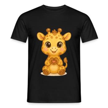 Cute giraffe with heart hands - Men's T-Shirt - black - Front - AI Model Male 178 light (178cm)