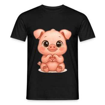 Cute Pig with Heart Hands - Men's T-Shirt - black - Front - AI Model Male 178 light (178cm)