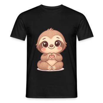 Cute sloth with heart hands - Men's T-Shirt - black - Front - AI Model Male 178 light (178cm)