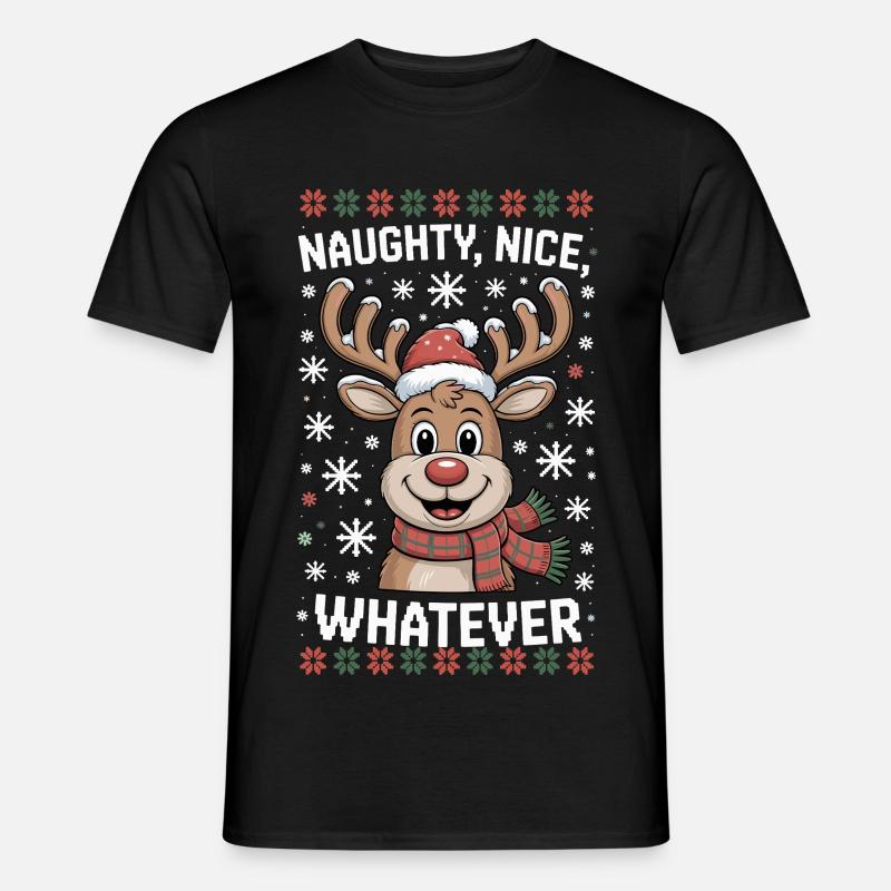 Naughty Nice Whatever Rentier - Männer T-Shirt - Schwarz