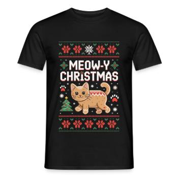 Meow-Y Weihnachtspixelkatze - Männer T-Shirt - Schwarz - Vorne - AI Model Male 178 light (178cm)