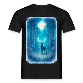Mystischer Hirsch im Wald - Vollmond - Männer T-Shirt - Schwarz - Vorne - AI Model Male 178 light (178cm)