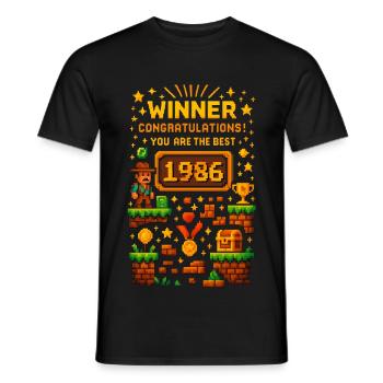 1986 Level Up Shirt für Retro Gamer und Geburtstage - Männer T-Shirt - Schwarz - Vorne - AI Model Male 178 light (178cm)