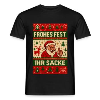 Merry Christmas, you sacks Ugly Christmas - Men's T-Shirt - black - Front - AI Model Male 178 light (178cm)