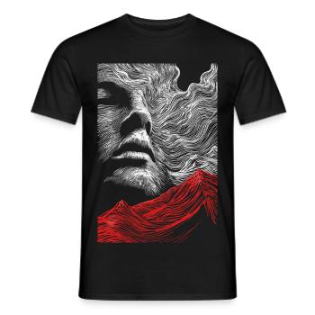 Face lines with red mountain silhouette - Men's T-Shirt - black - Front - AI Model Male 178 light (178cm)