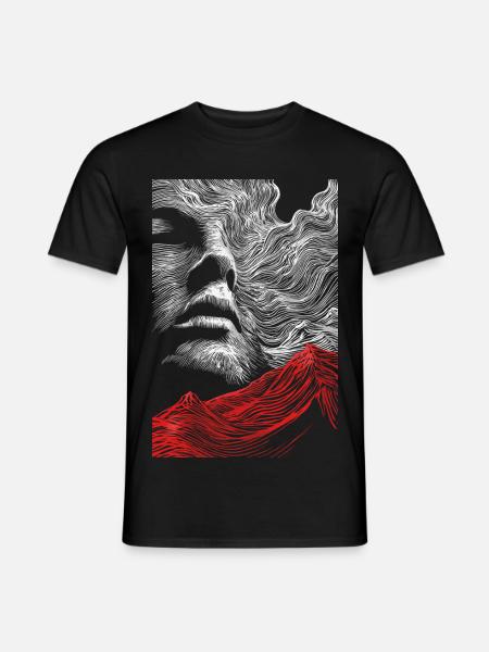 Gesicht Linien mit roter Bergsilhouette - Männer T-Shirt - Schwarz