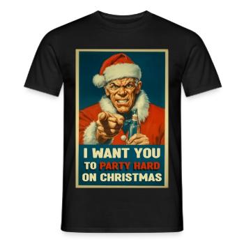 Poster vintage du Père Noël : Noël de fête - T-shirt homme - noir - Devant - AI Model Male 178 light (178cm)