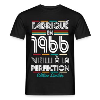 1966 – Hergestellt – Perfekt gereift - Männer T-Shirt - Schwarz - Vorne - AI Model Male 178 light (178cm)