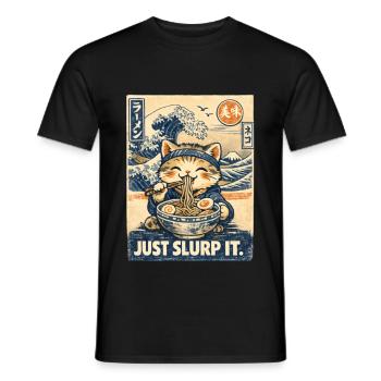 Katzen Ramen Nudel Japaner Anime Manga Kawaii - Männer T-Shirt - Schwarz - Vorne - AI Model Male 178 light (178cm)